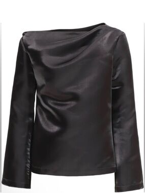 Black Long-Sleeve Draped Neck Top